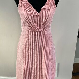 J. Crew Red and White Striped Midi Dress